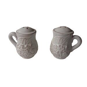 Salt & Pepper Shakers Cream Embossed Floral Ceramic Set Vintage Charm
